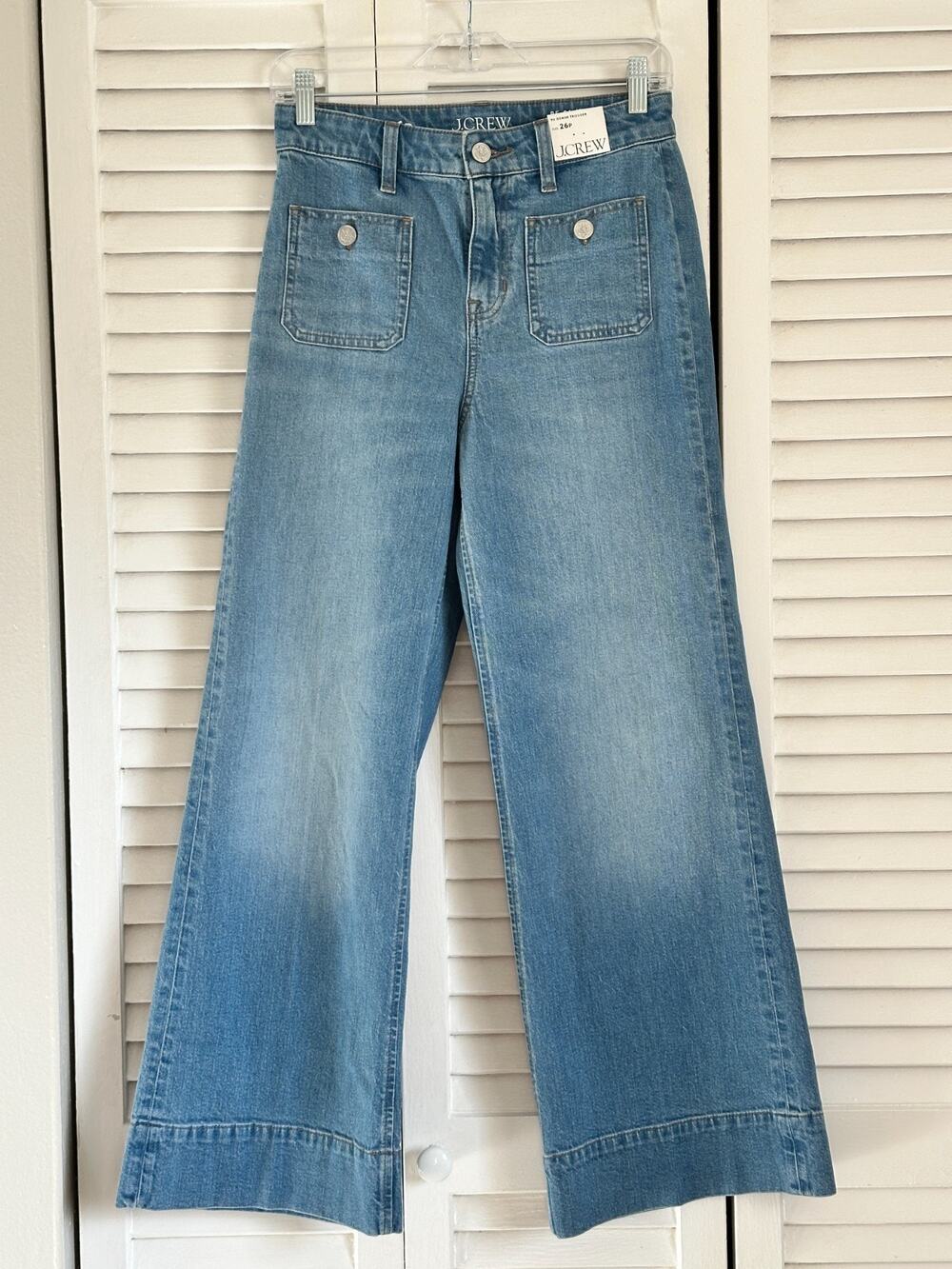 NWT J.Crew '96 Denim Trouser 26P Wide Leg Patch Pocket Light Wash